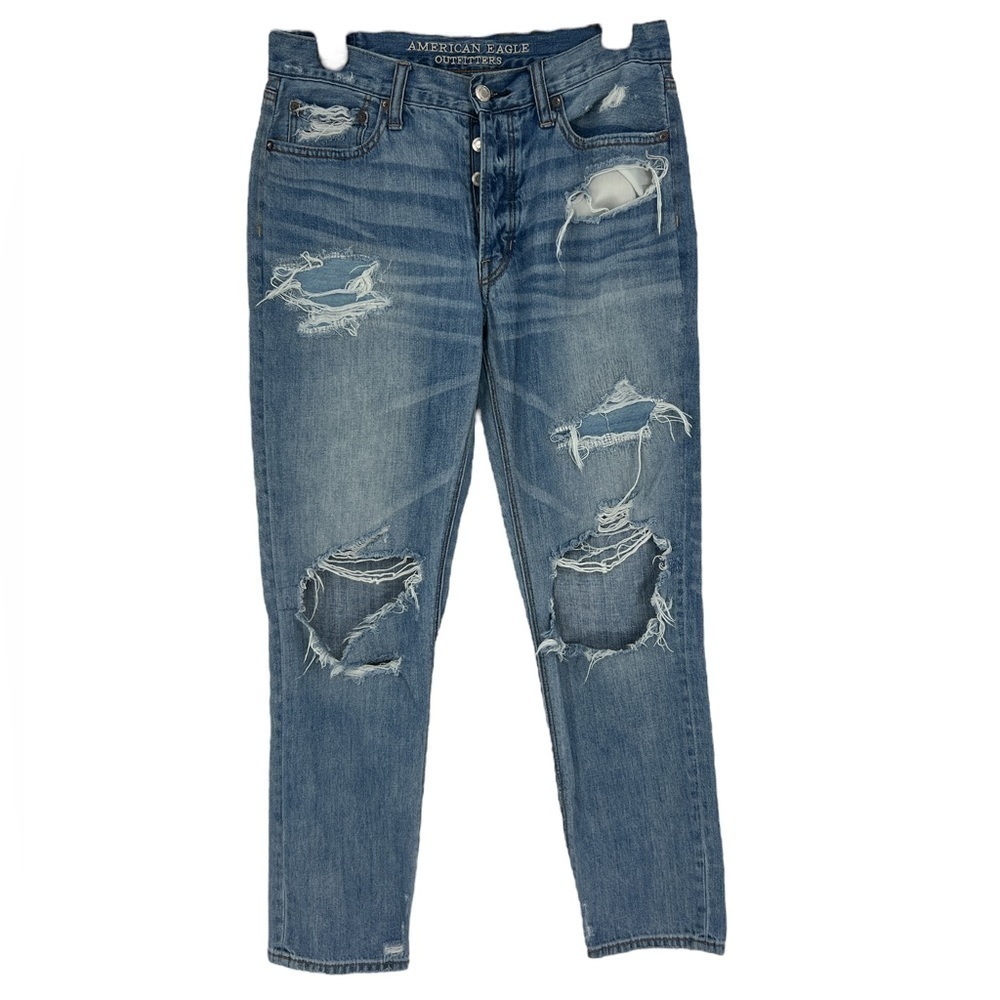 American eagle destroyed distressed button fly jeans, size 6